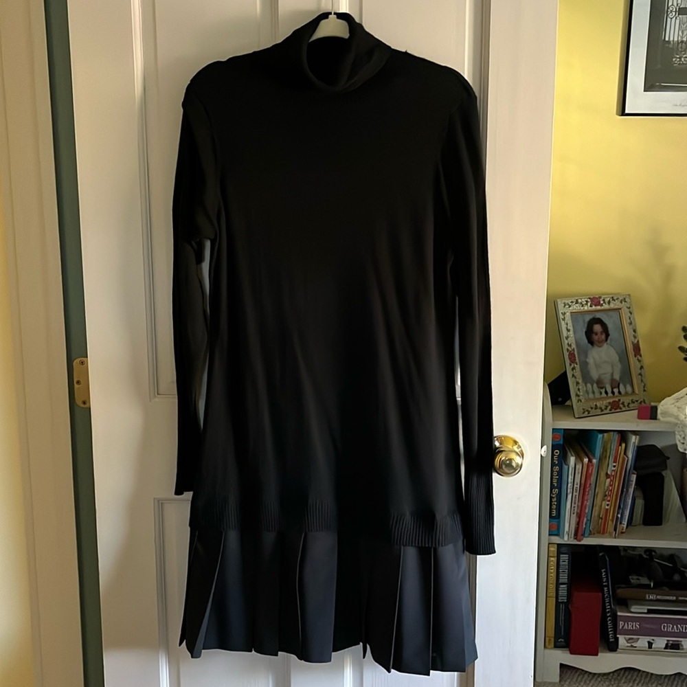Black lightweight sweater dress with silky 10inch pleated bottom. Never worn!